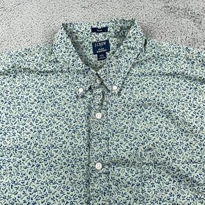 J Crew Shirt Mens 2XL Green Floral Flex Washed Slim Short Sleeve BP980 Button Up